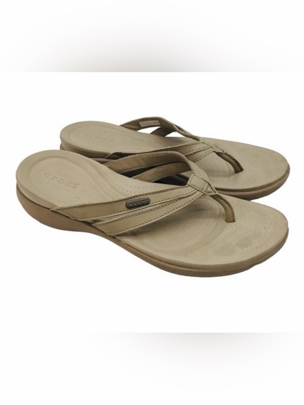 CROCS Women's Beige/Tan Strappy Flip Flop Sandals